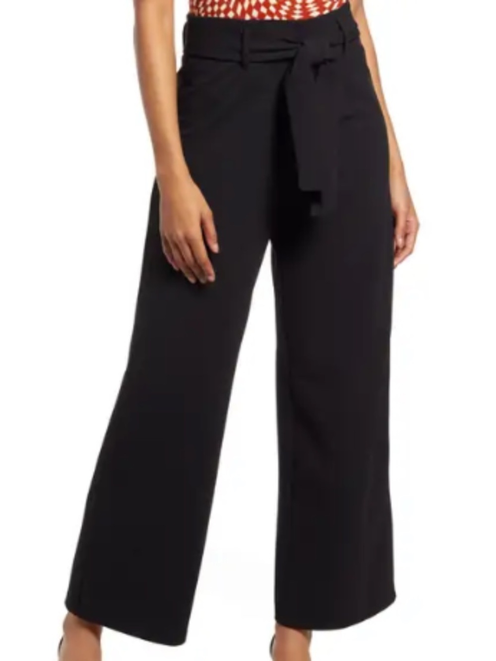 Open Edit Black Tie Waist Wide Leg Cropped Pants XS